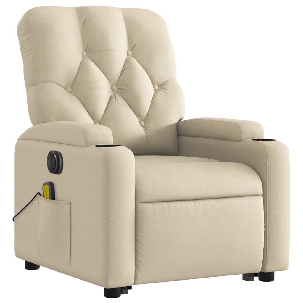 vidaXL Fotoliu electric de masaj rabatabil cu ridicare, crem, textil vidaXL Fotoliu electric de masaj rabatabil cu ridicare, crem, textil