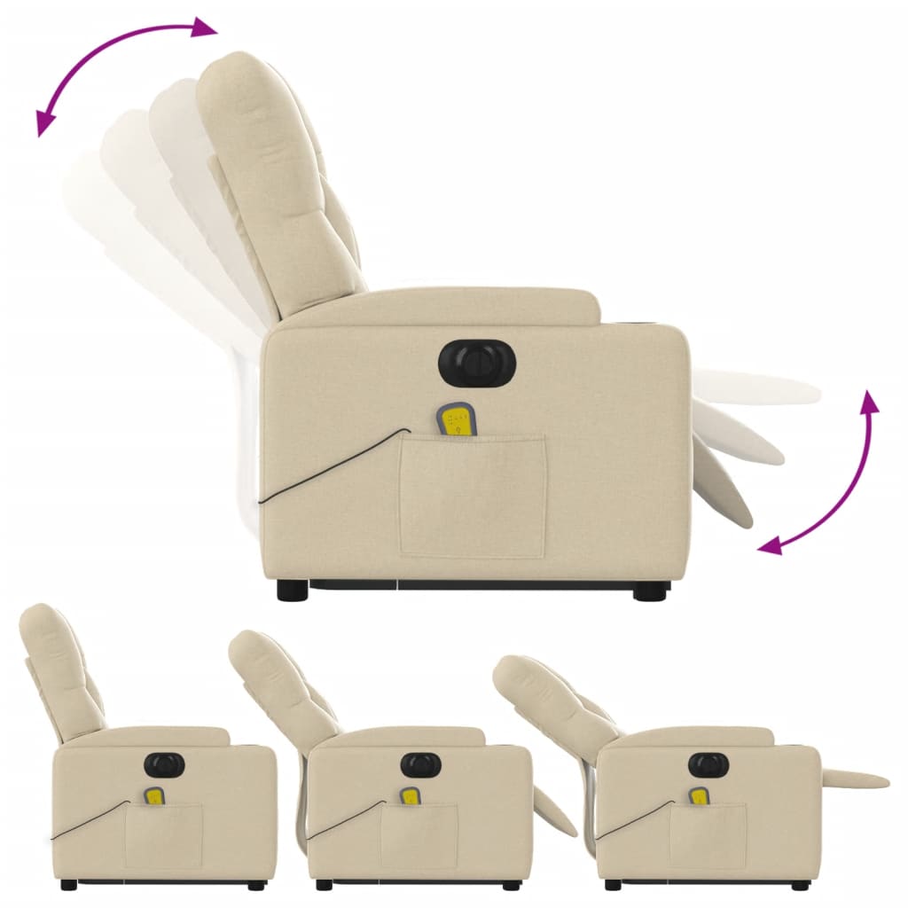 vidaXL Fotoliu electric de masaj rabatabil cu ridicare, crem, textil vidaXL Fotoliu electric de masaj rabatabil cu ridicare, crem, textil