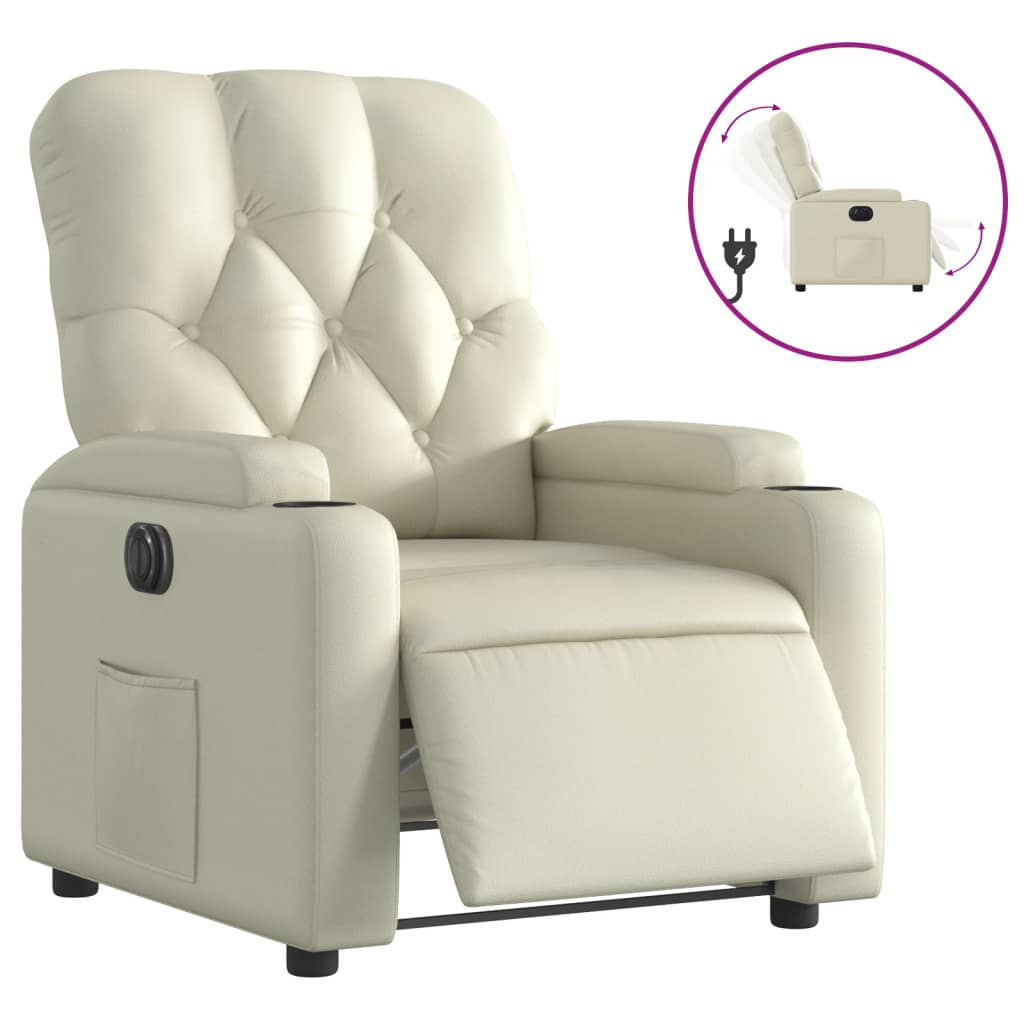 vidaXL Fotoliu rabatabil electric, crem, piele ecologică