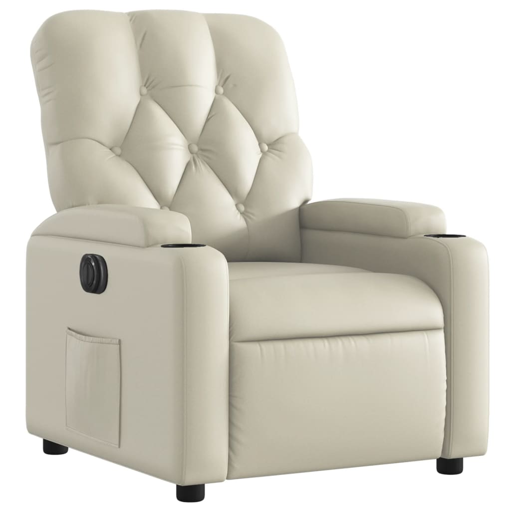 vidaXL Fotoliu rabatabil electric, crem, piele ecologică