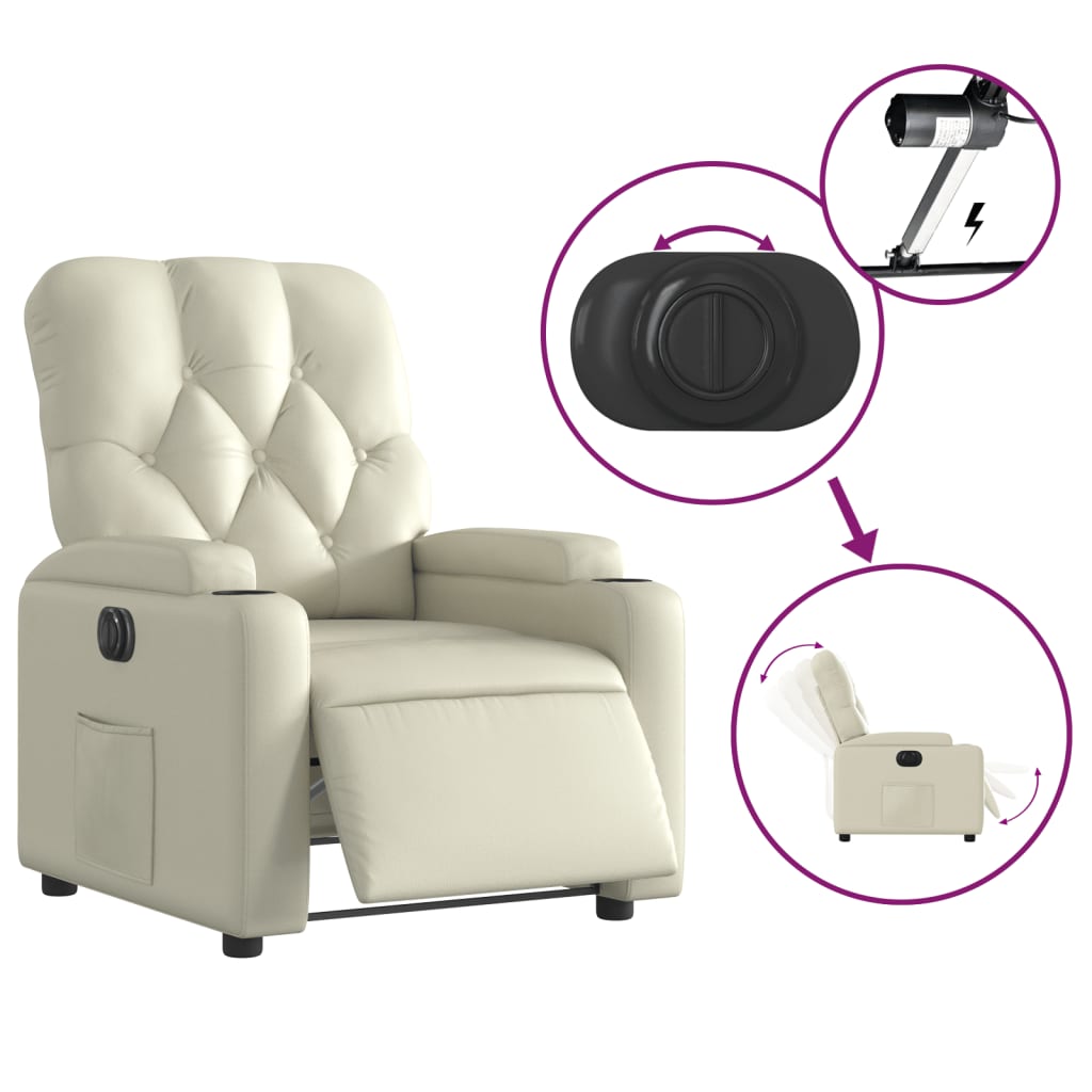 vidaXL Fotoliu rabatabil electric, crem, piele ecologică