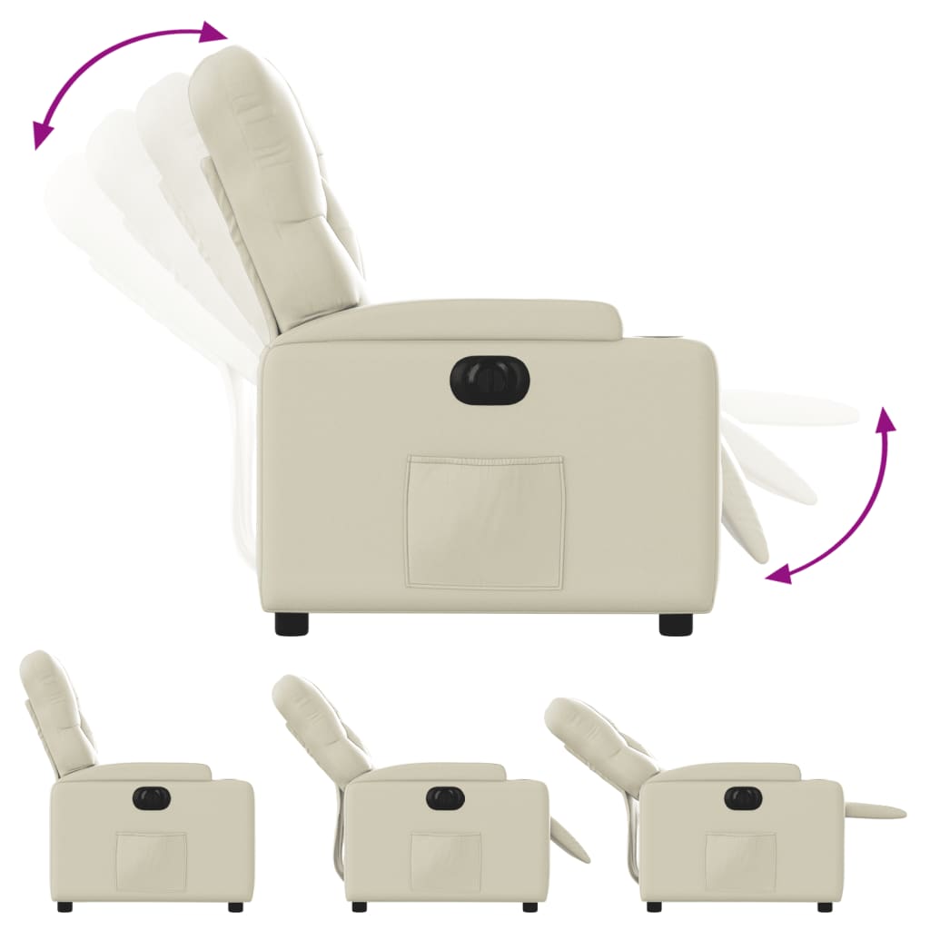 vidaXL Fotoliu rabatabil electric, crem, piele ecologică