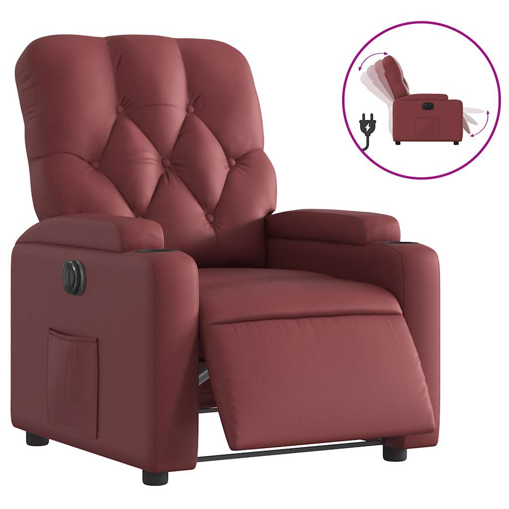 vidaXL Fotoliu rabatabil electric, roșu vin, piele ecologică