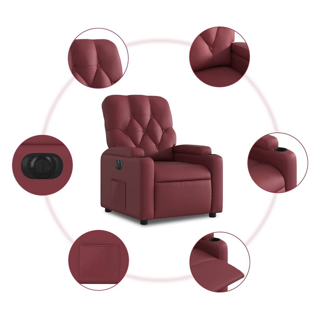 vidaXL Fotoliu rabatabil electric, roșu vin, piele ecologică