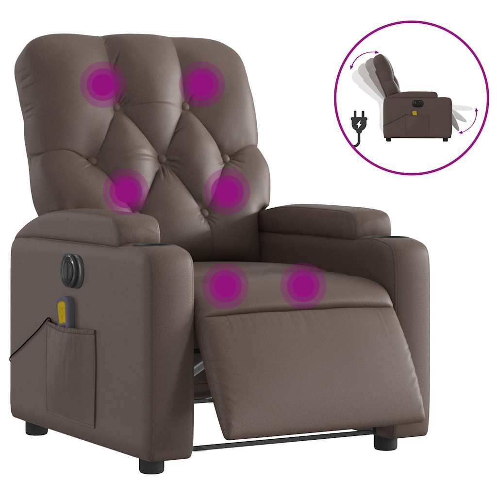 vidaXL Fotoliu electric de masaj rabatabil, maro, piele ecologică