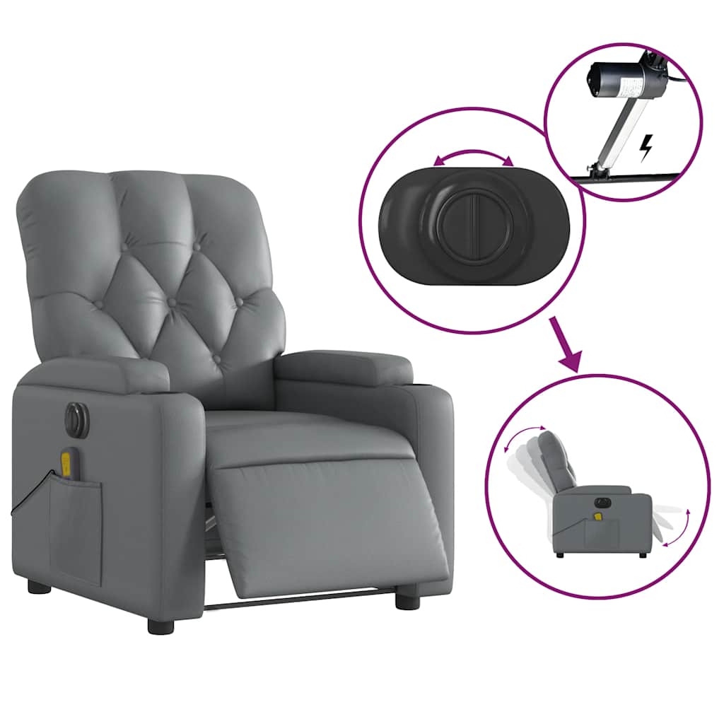 vidaXL Fotoliu de masaj electric rabatabil, gri, piele ecologică