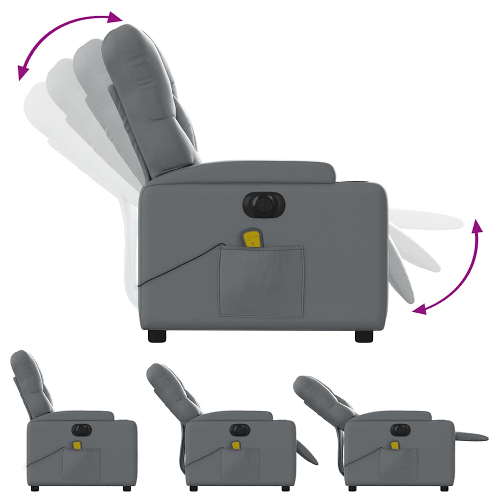 vidaXL Fotoliu de masaj electric rabatabil, gri, piele ecologică