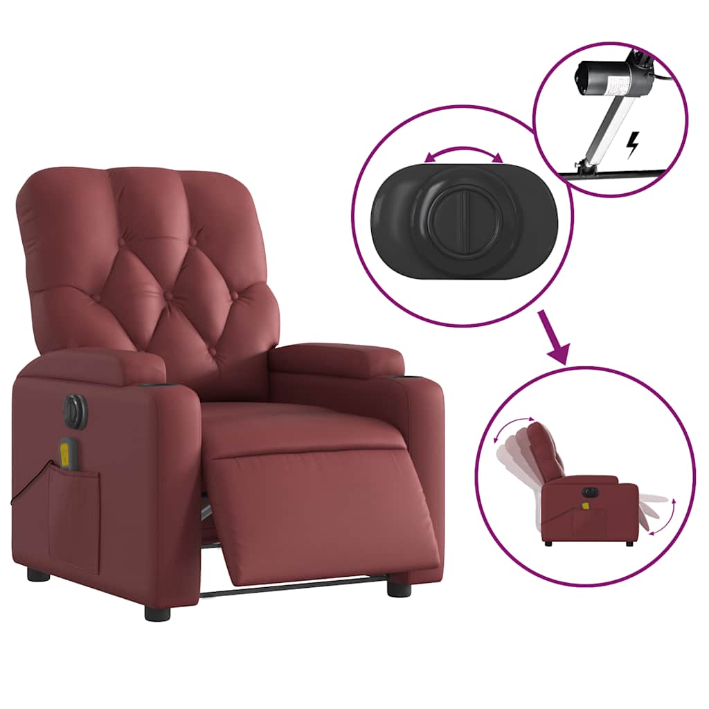 vidaXL Fotoliu de masaj electric rabatabil, roșu vin, piele ecologică
