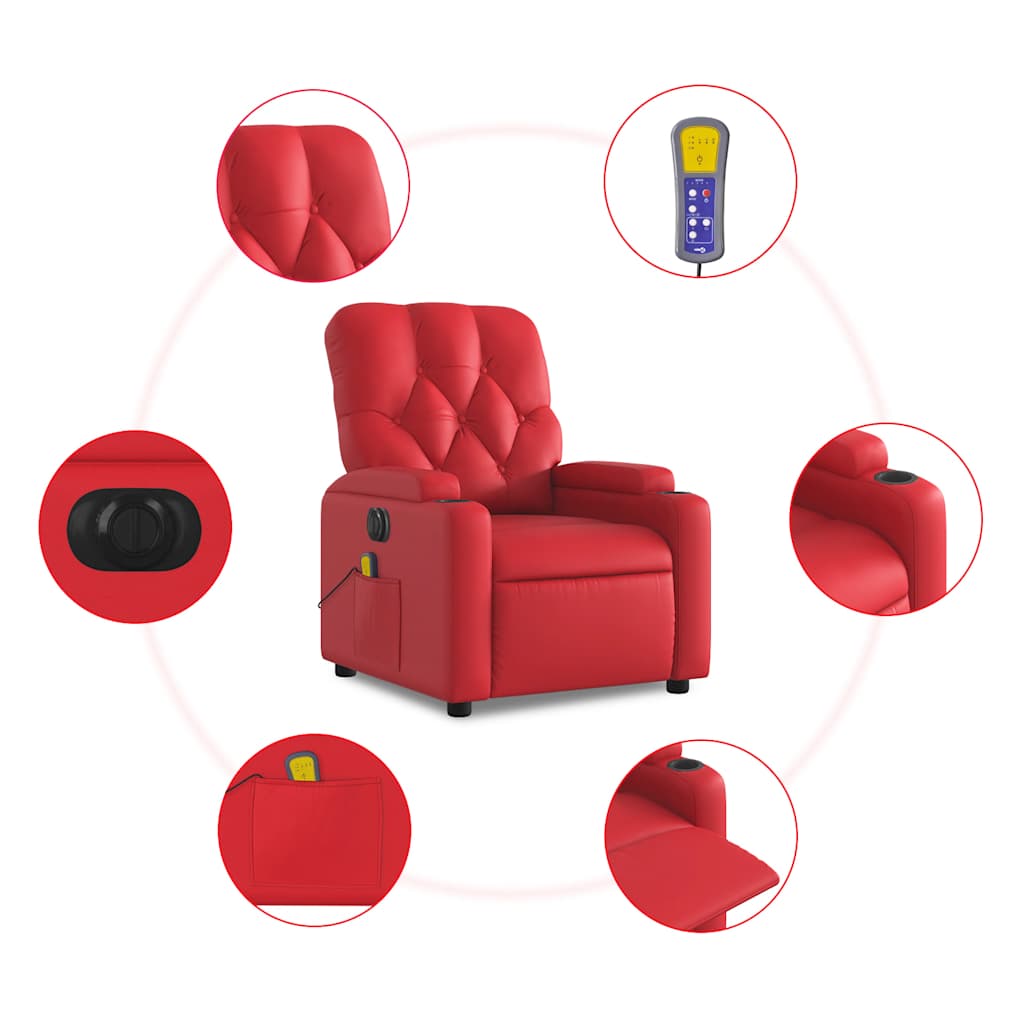 vidaXL Fotoliu electric de masaj rabatabil, roșu, piele ecologică vidaXL Fotoliu electric de masaj rabatabil, roșu, piele ecologică
