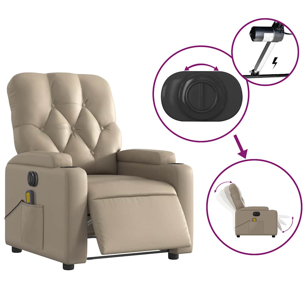 vidaXL Fotoliu electric masaj rabatabil, cappuccino, piele ecologică
