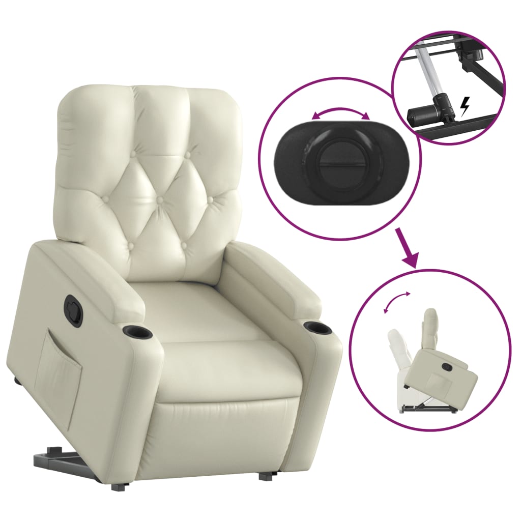 vidaXL Fotoliu rabatabil cu ridicare, crem, piele ecologică