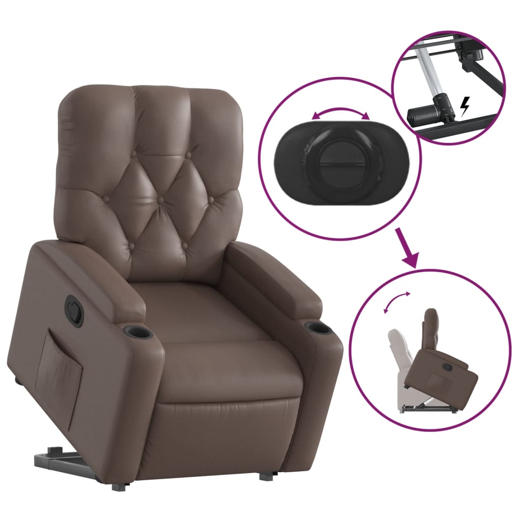 vidaXL Fotoliu rabatabil cu ridicare, maro, piele ecologică vidaXL Fotoliu rabatabil cu ridicare, maro, piele ecologică