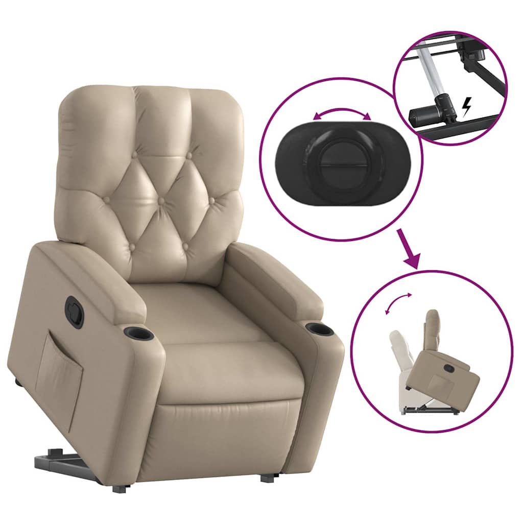 vidaXL Fotoliu rabatabil cu ridicare, cappuccino, piele ecologică