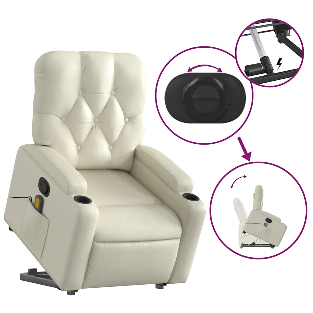 vidaXL Fotoliu rabatabil cu ridicare, crem, piele ecologică