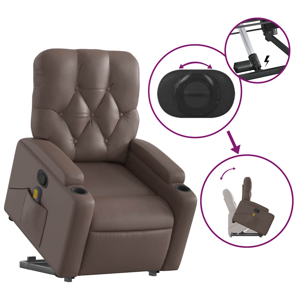 vidaXL Fotoliu de masaj rabatabil cu ridicare, maro, piele ecologică