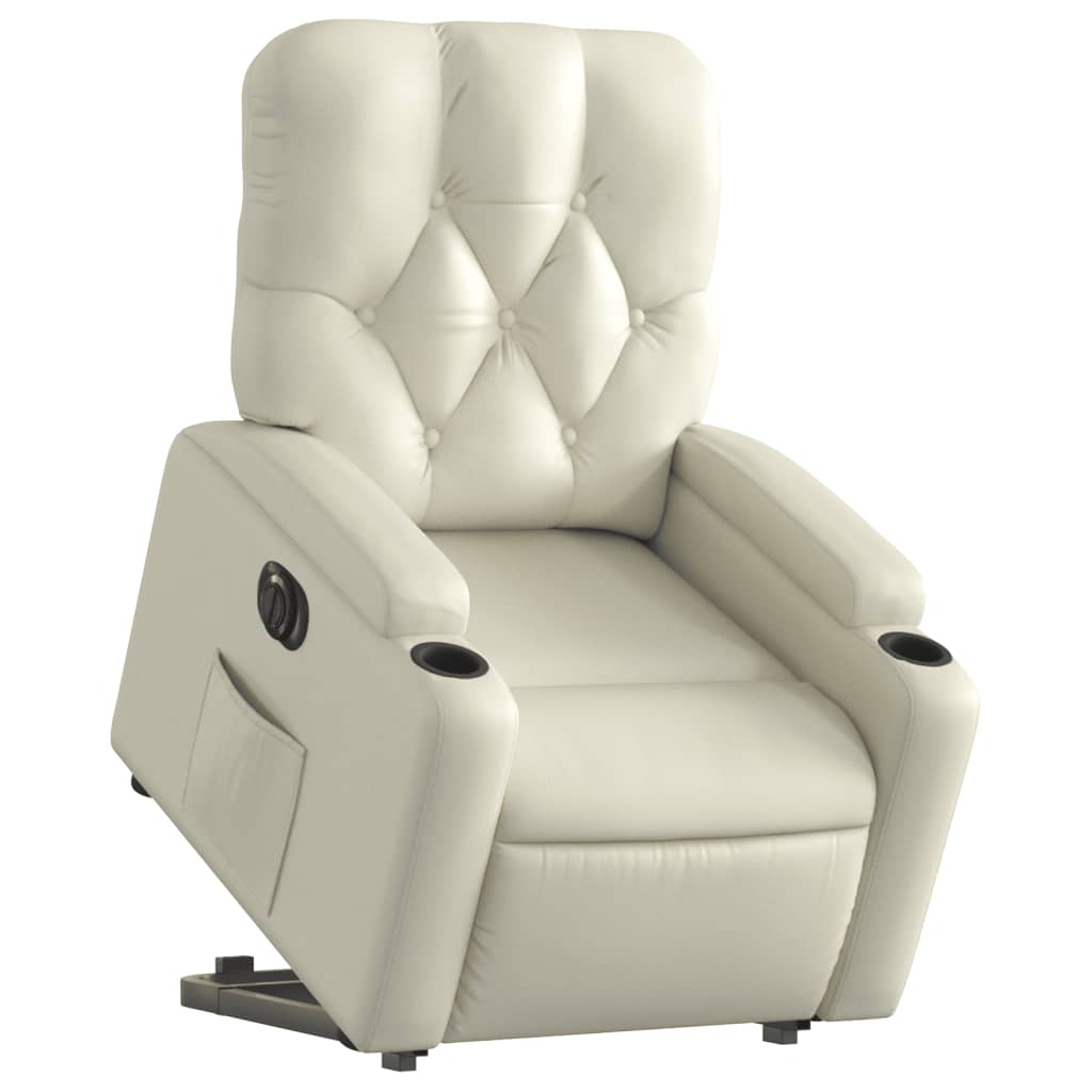 vidaXL Fotoliu rabatabil electric cu ridicare, crem, piele ecologică