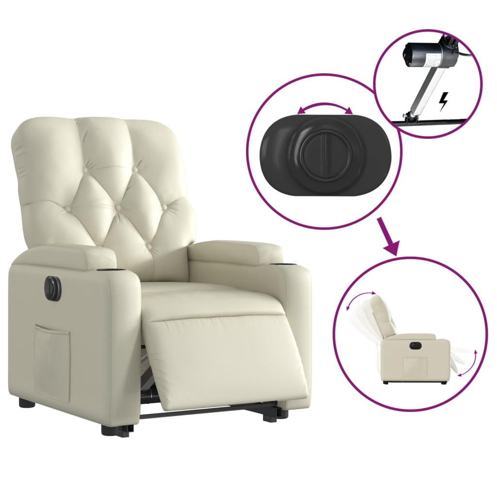 vidaXL Fotoliu rabatabil electric cu ridicare, crem, piele ecologică