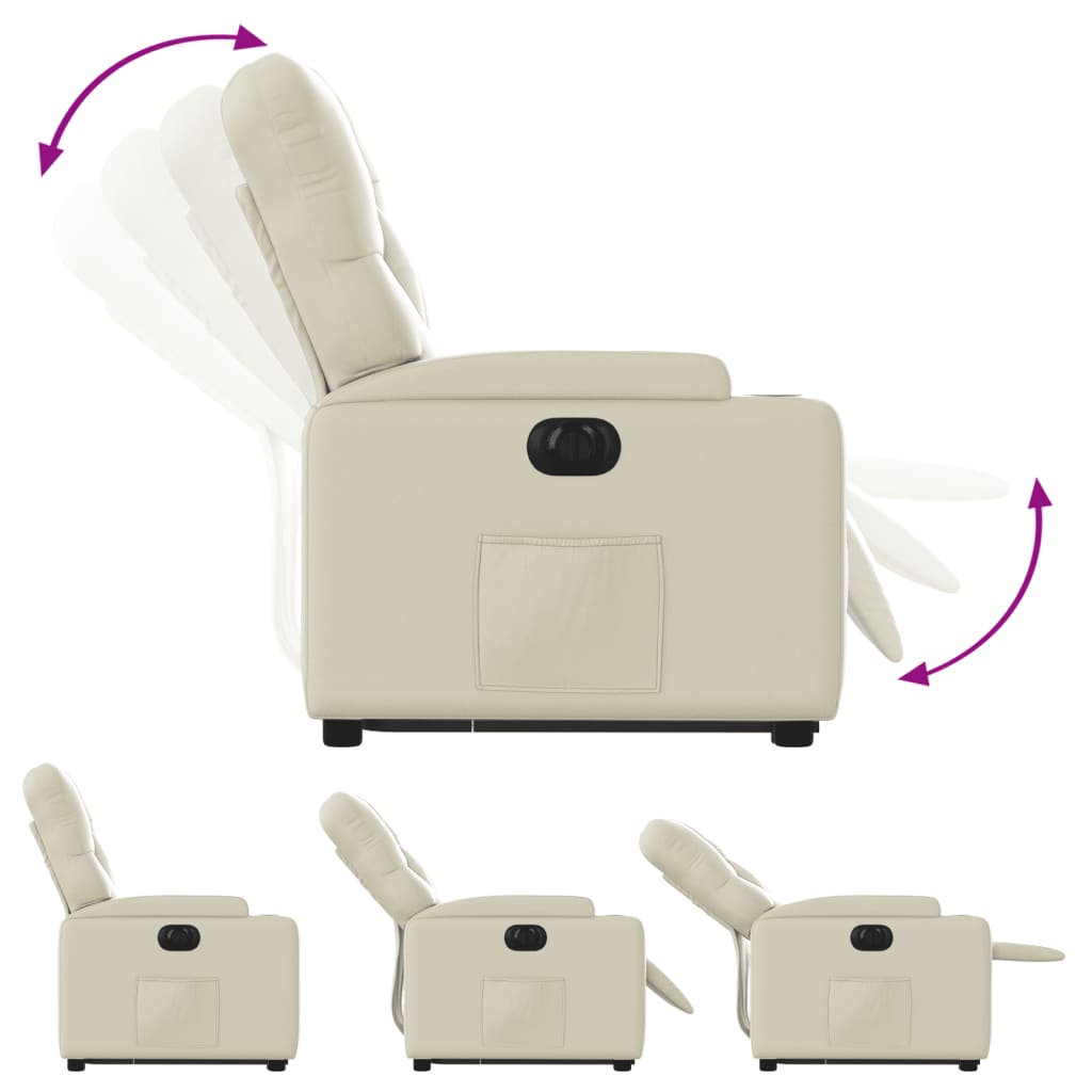 vidaXL Fotoliu rabatabil electric cu ridicare, crem, piele ecologică