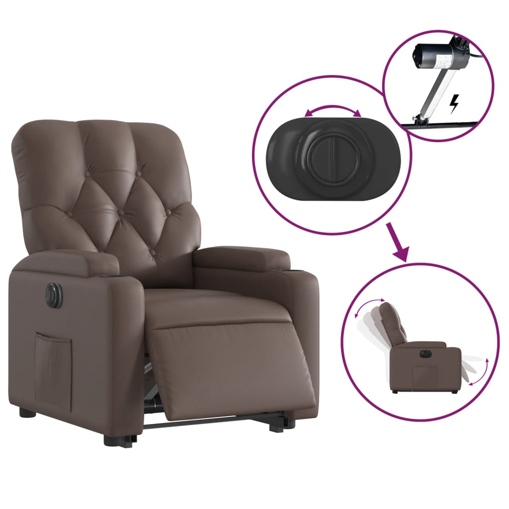vidaXL Fotoliu rabatabil electric cu ridicare, maro, piele ecologică
