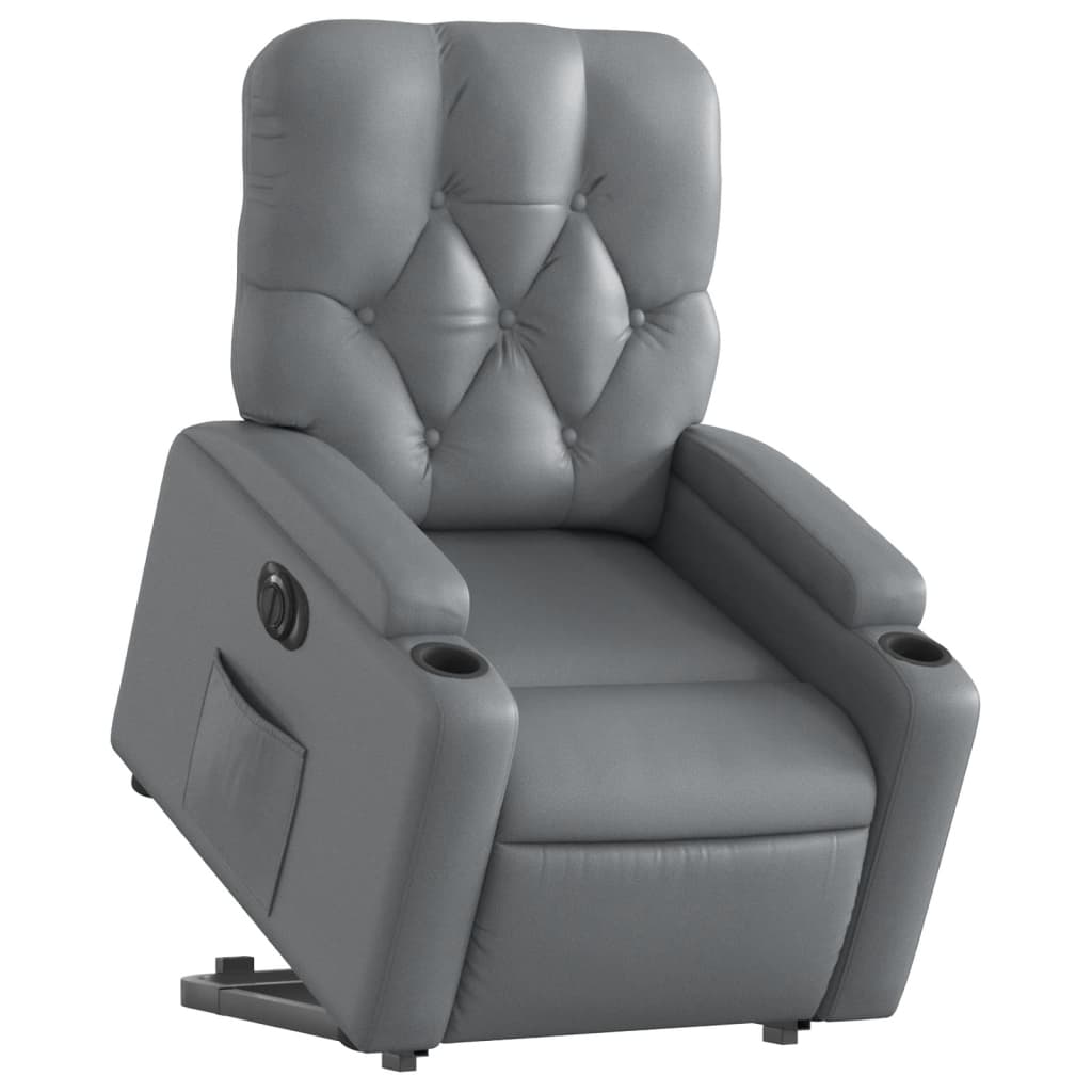 vidaXL Fotoliu rabatabil electric cu ridicare, gri, piele ecologică
