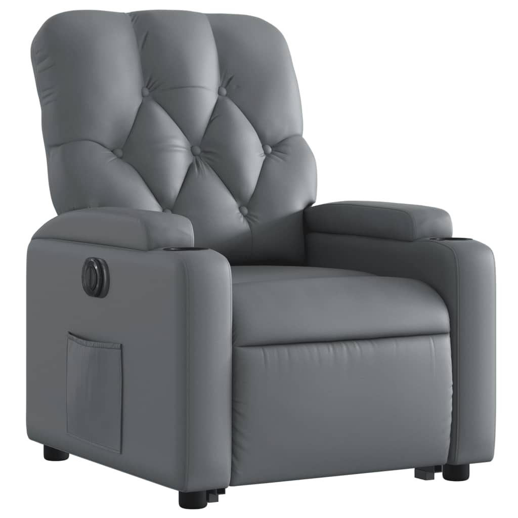 vidaXL Fotoliu rabatabil electric cu ridicare, gri, piele ecologică