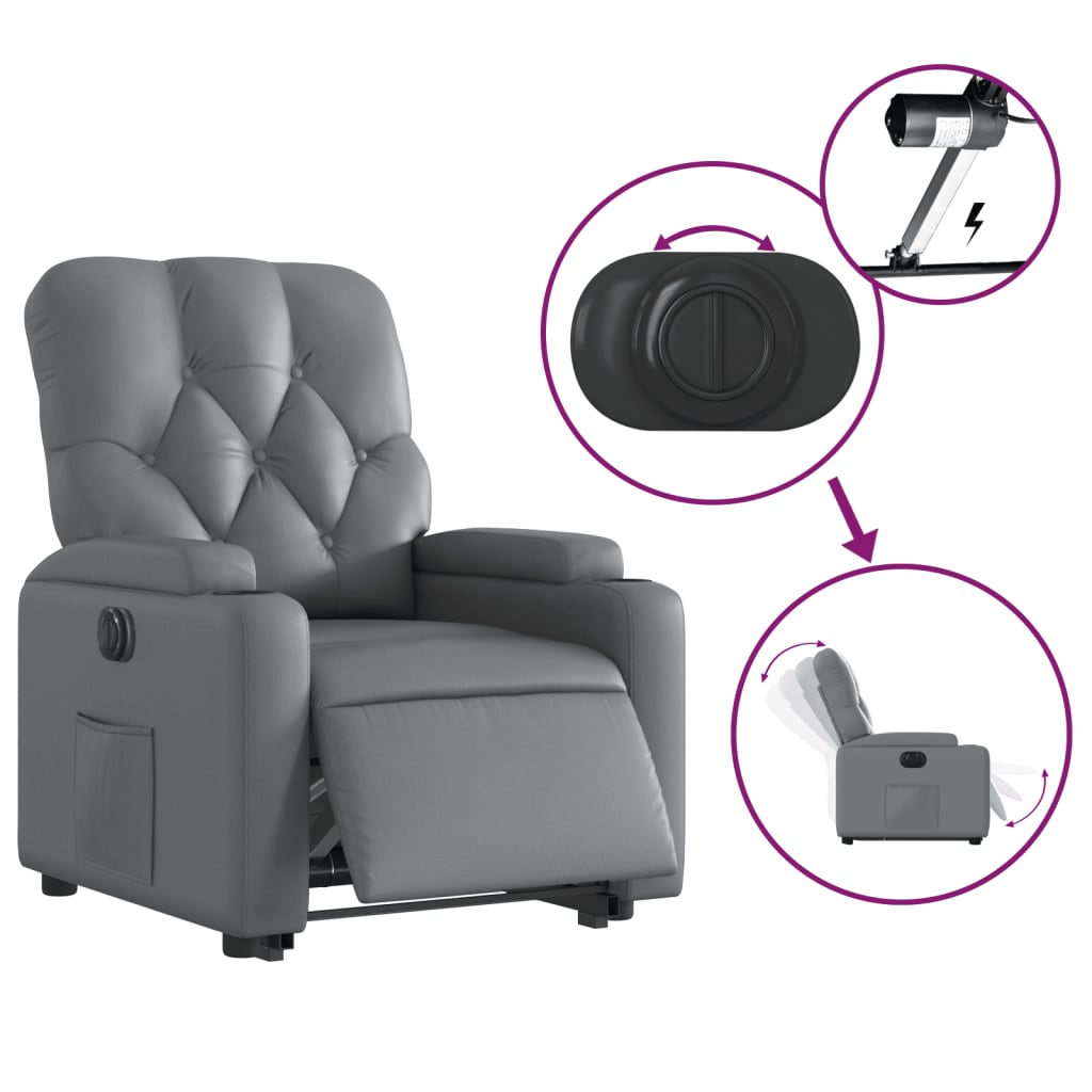 vidaXL Fotoliu rabatabil electric cu ridicare, gri, piele ecologică