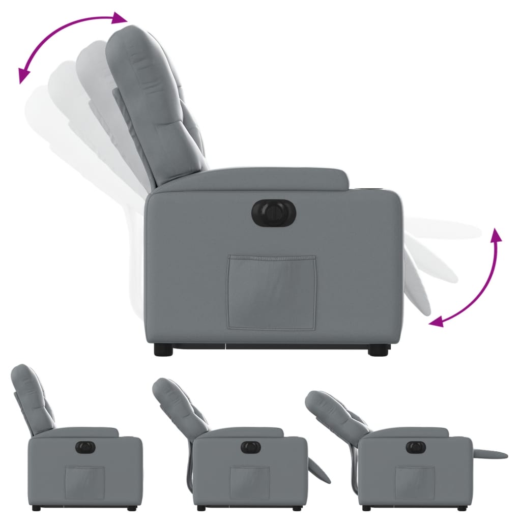 vidaXL Fotoliu rabatabil electric cu ridicare, gri, piele ecologică