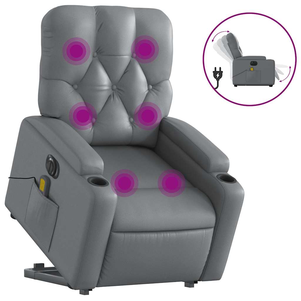 vidaXL Fotoliu masaj rabatabil electric cu ridicare, gri, piele eco