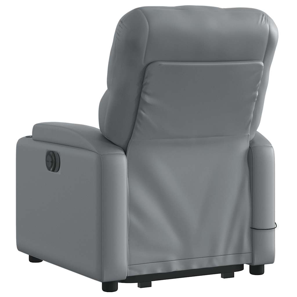 vidaXL Fotoliu masaj rabatabil electric cu ridicare, gri, piele eco