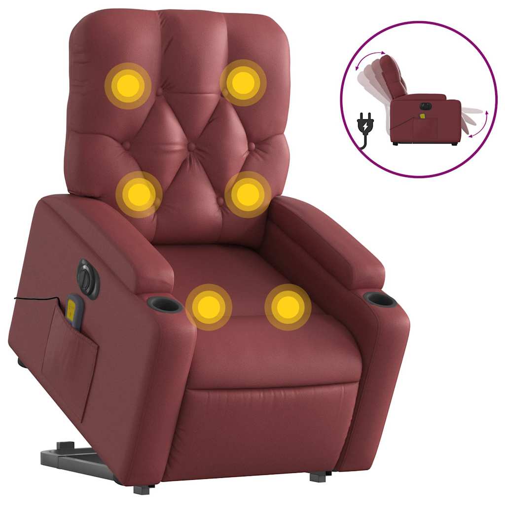 vidaXL Fotoliu electric masaj rabatabil cu ridicare, roșu vin