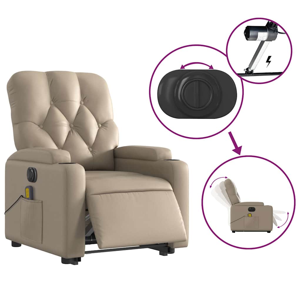 vidaXL Fotoliu electric masaj rabatabil cu ridicare, cappuccino