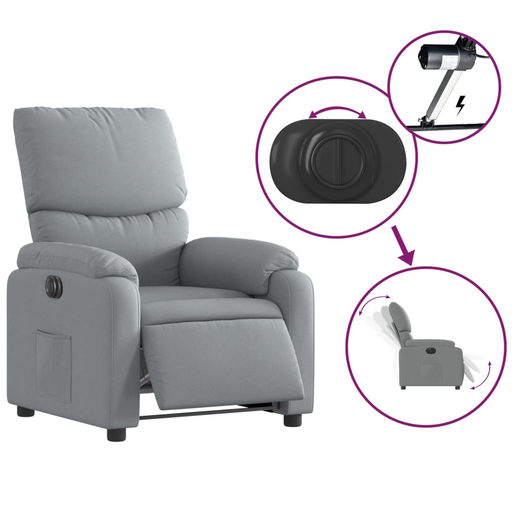 vidaXL Fotoliu rabatabil electric, gri deschis, textil