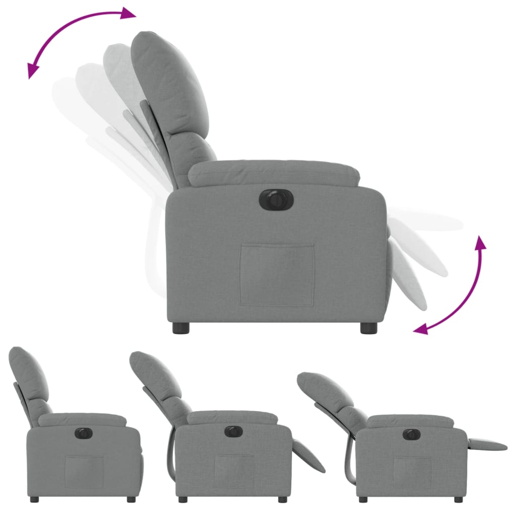 vidaXL Fotoliu rabatabil electric, gri deschis, textil