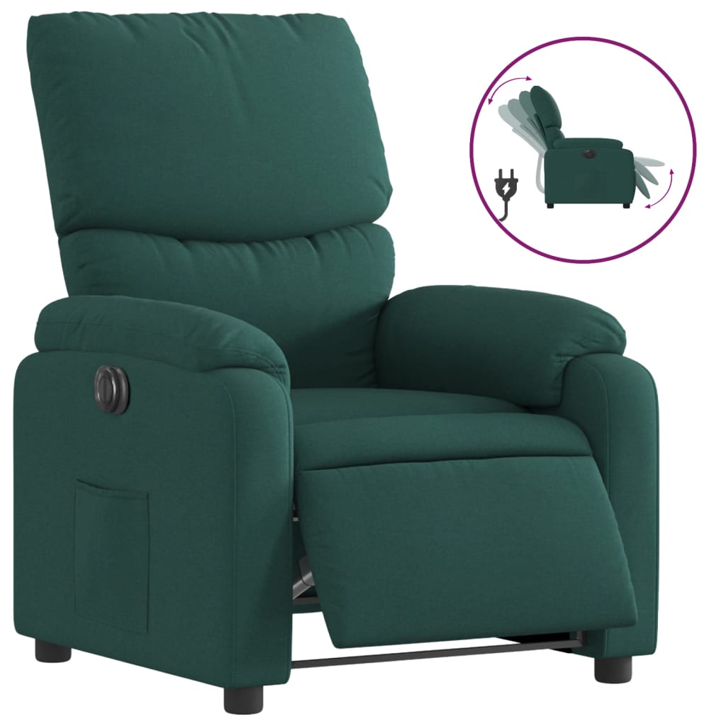 vidaXL Fotoliu rabatabil electric, verde închis, material textil vidaXL Fotoliu rabatabil electric, verde închis, material textil
