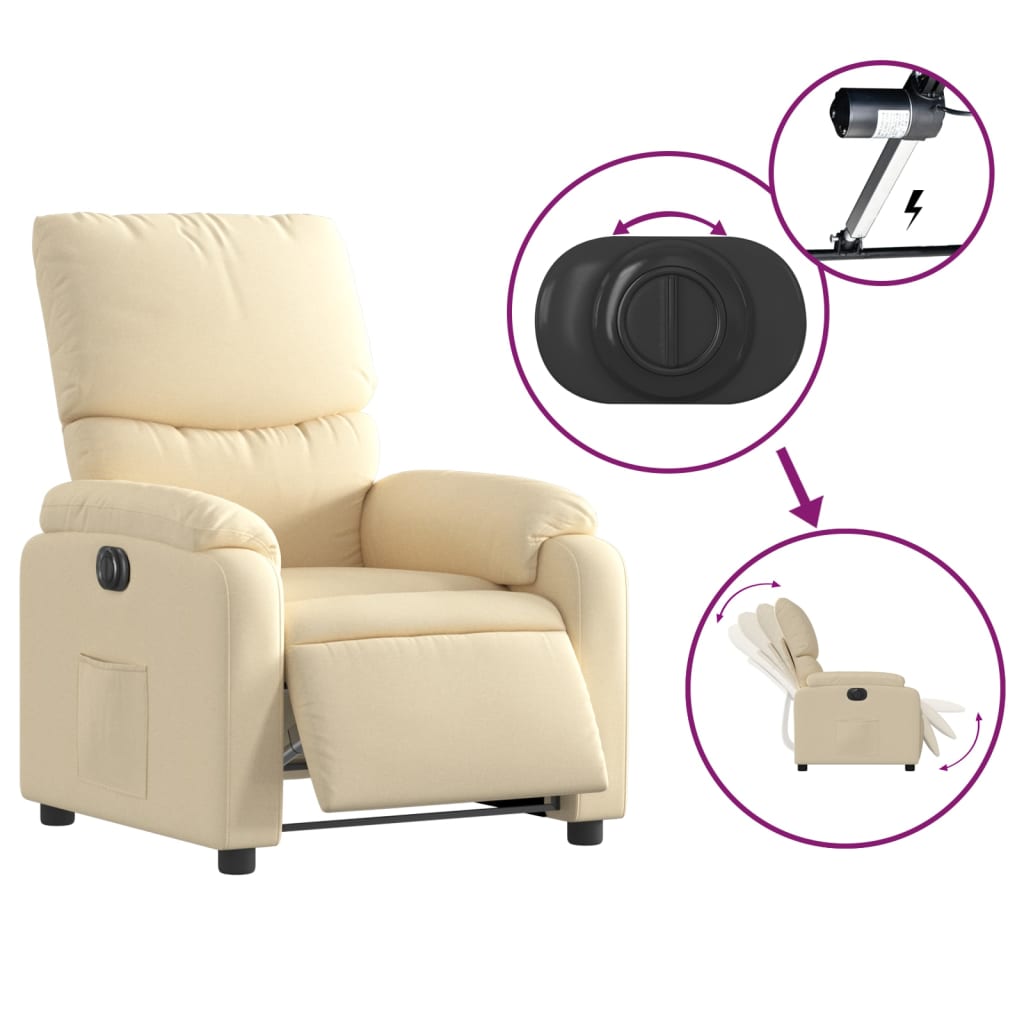 vidaXL Fotoliu rabatabil electric, crem, material textil