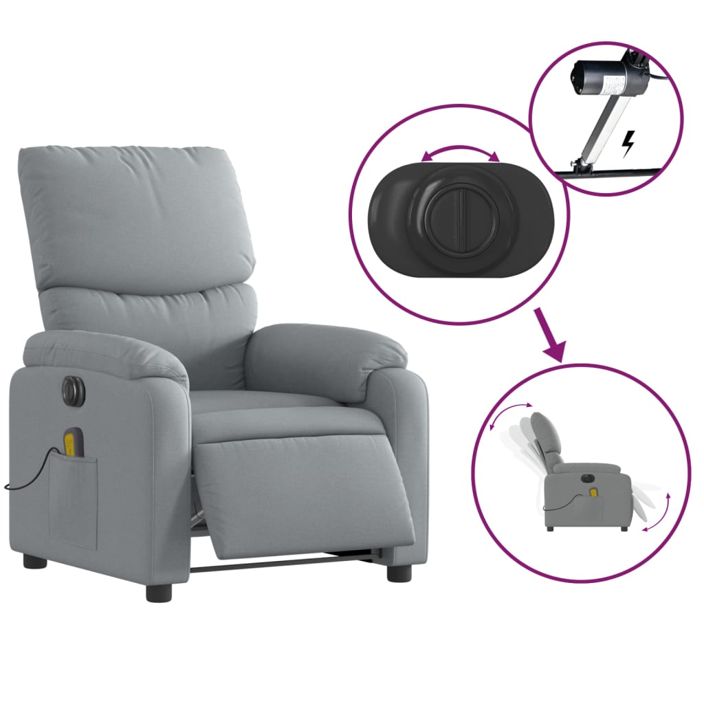 vidaXL Fotoliu electric de masaj rabatabil, gri deschis, microfibră