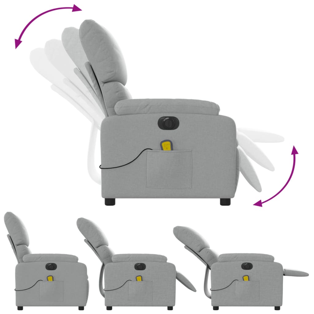 vidaXL Fotoliu electric de masaj rabatabil, gri deschis, microfibră