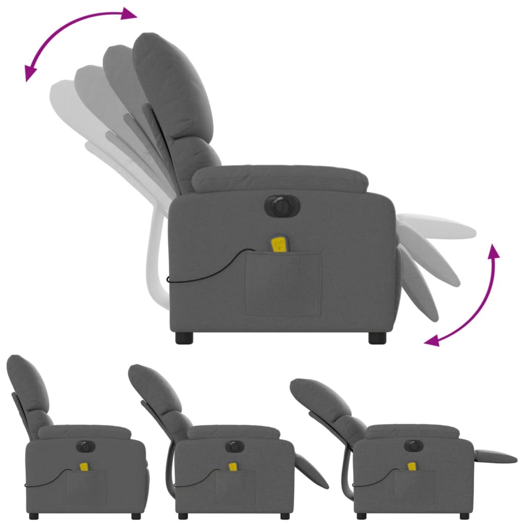 vidaXL Fotoliu electric de masaj rabatabil, gri închis, textil