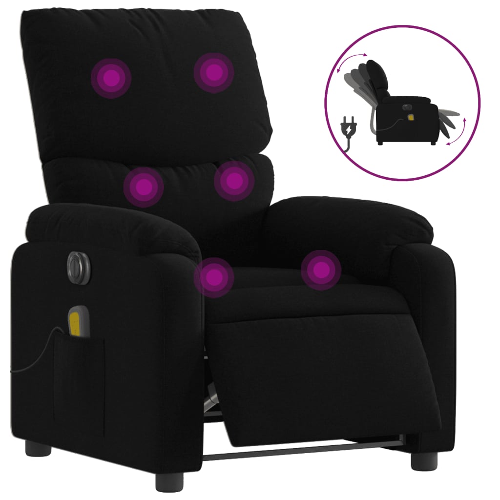 vidaXL Fotoliu electric de masaj rabatabil, negru, textil vidaXL Fotoliu electric de masaj rabatabil, negru, textil