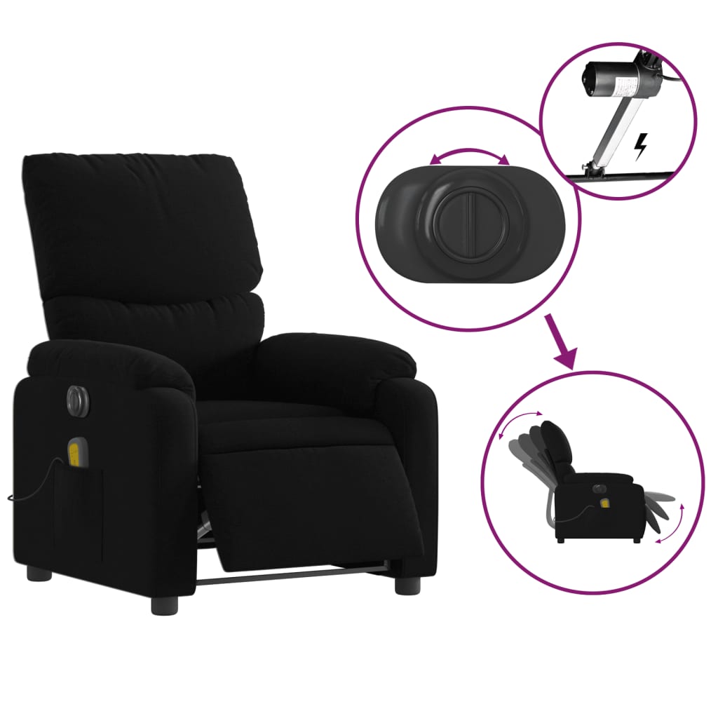 vidaXL Fotoliu electric de masaj rabatabil, negru, textil vidaXL Fotoliu electric de masaj rabatabil, negru, textil