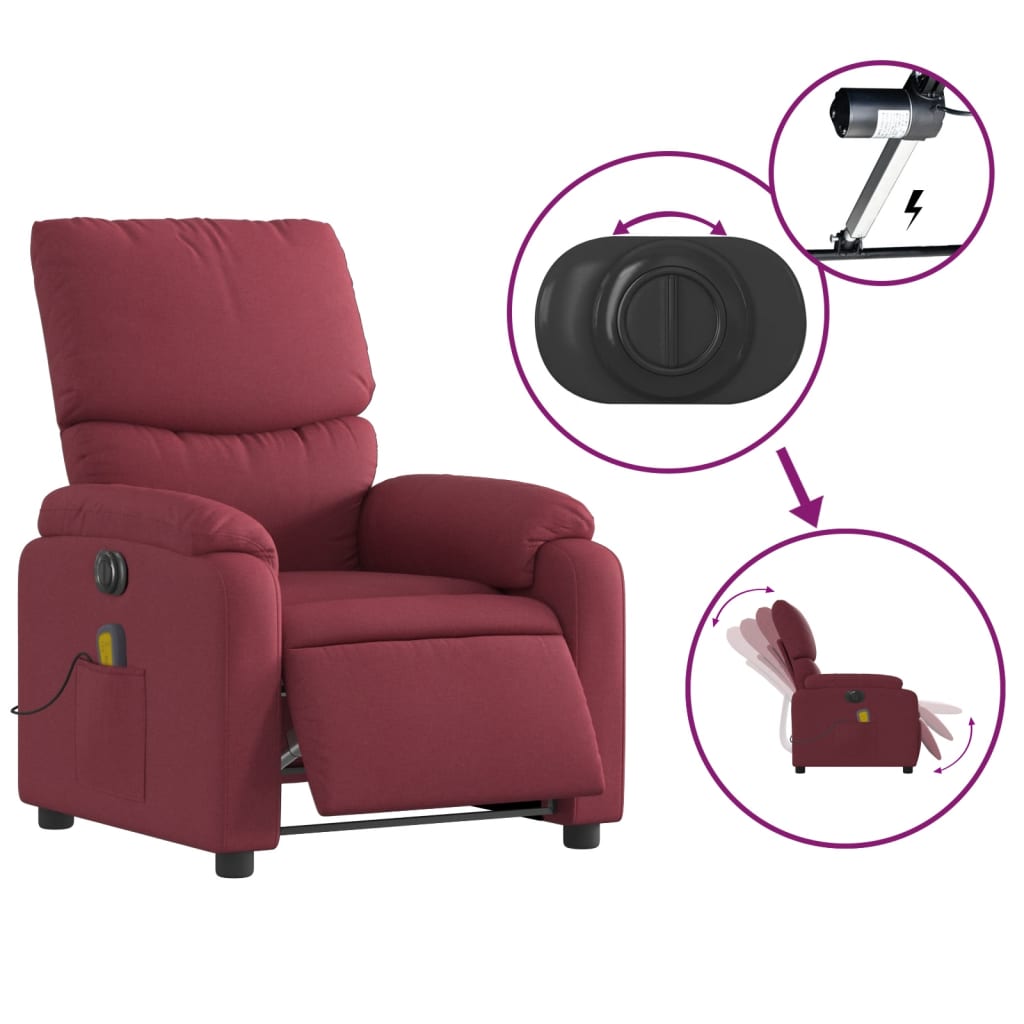 vidaXL Fotoliu electric de masaj rabatabil, roșu vin, textil vidaXL Fotoliu electric de masaj rabatabil, roșu vin, textil