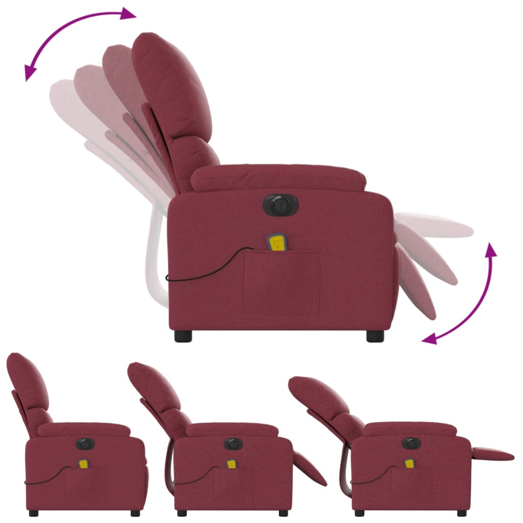 vidaXL Fotoliu electric de masaj rabatabil, roșu vin, textil vidaXL Fotoliu electric de masaj rabatabil, roșu vin, textil