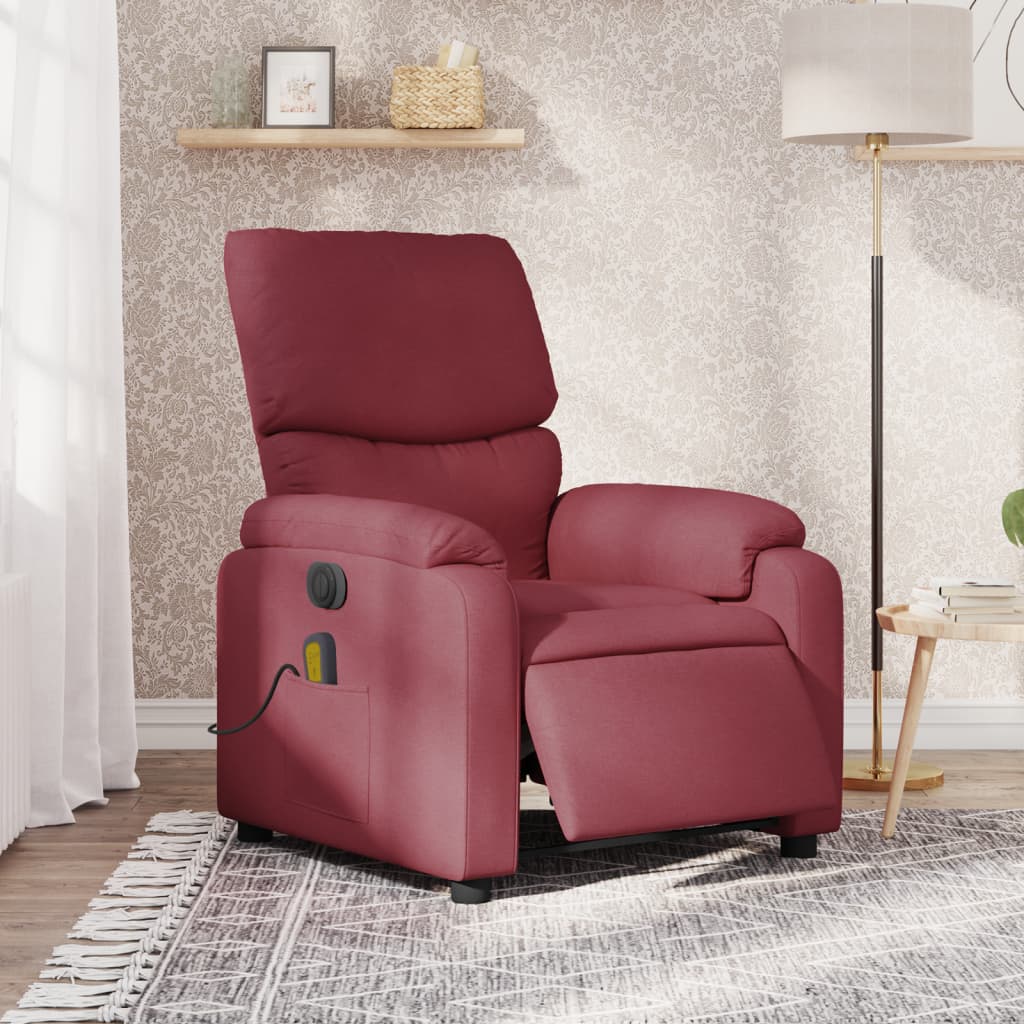 vidaXL Fotoliu electric de masaj rabatabil, roșu vin, textil vidaXL Fotoliu electric de masaj rabatabil, roșu vin, textil