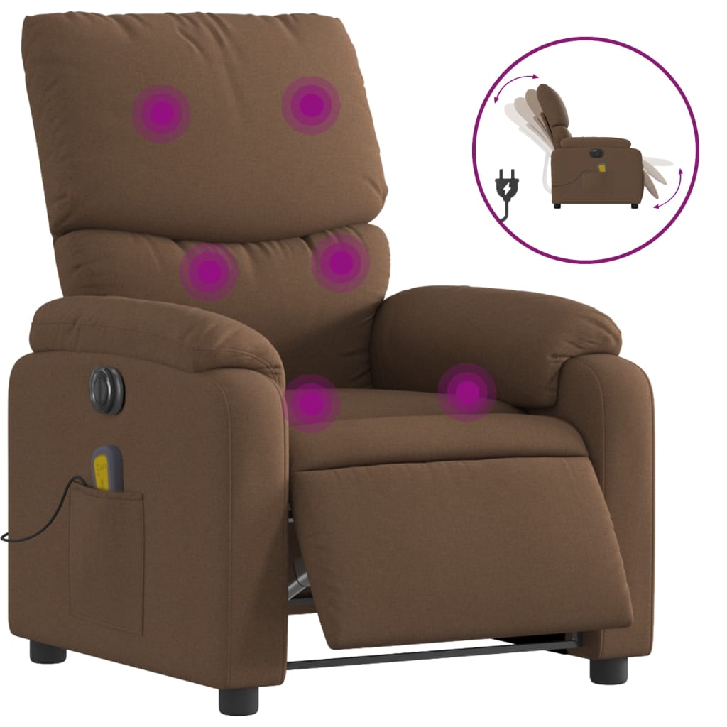 vidaXL Fotoliu electric de masaj rabatabil, maro, textil