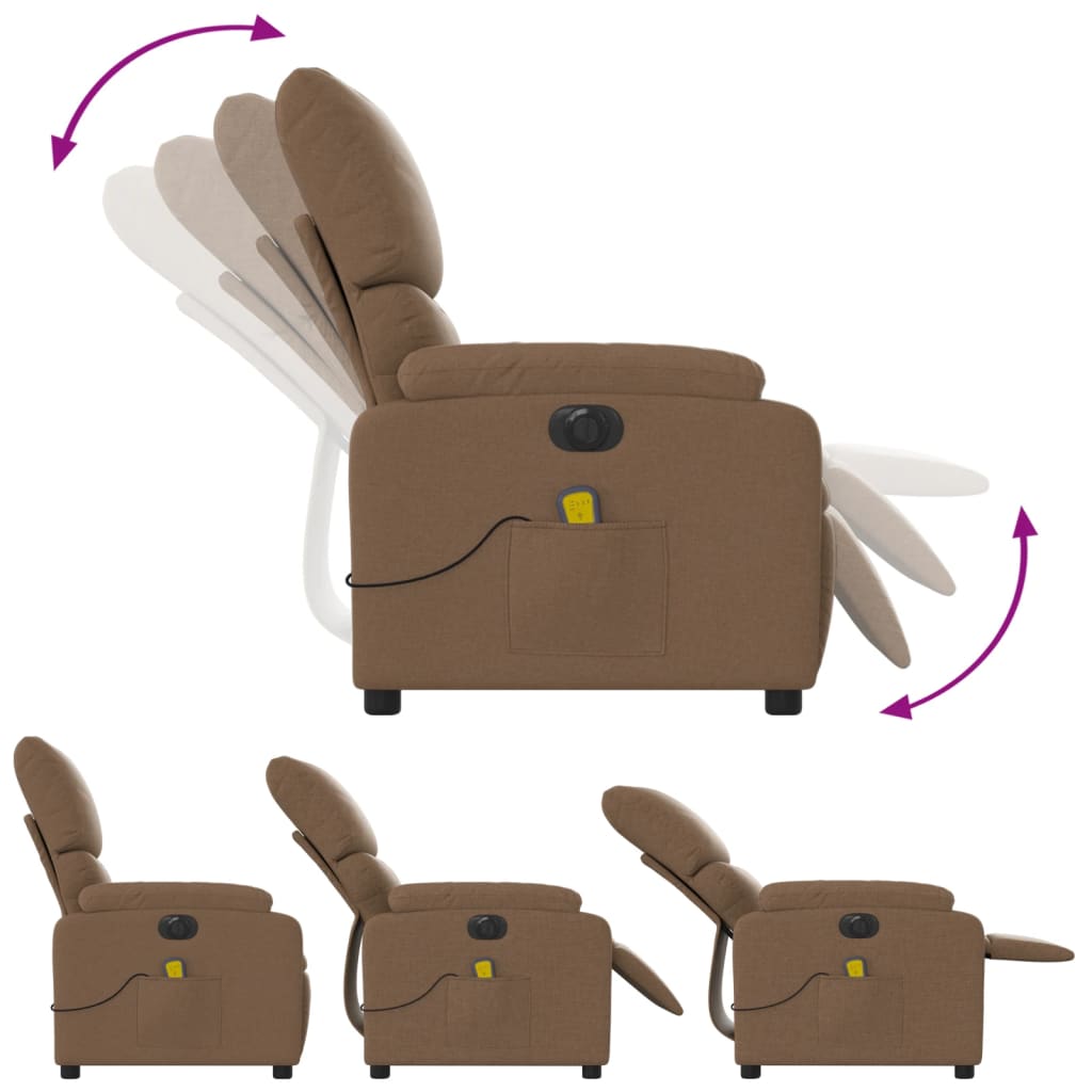 vidaXL Fotoliu electric de masaj rabatabil, maro, textil