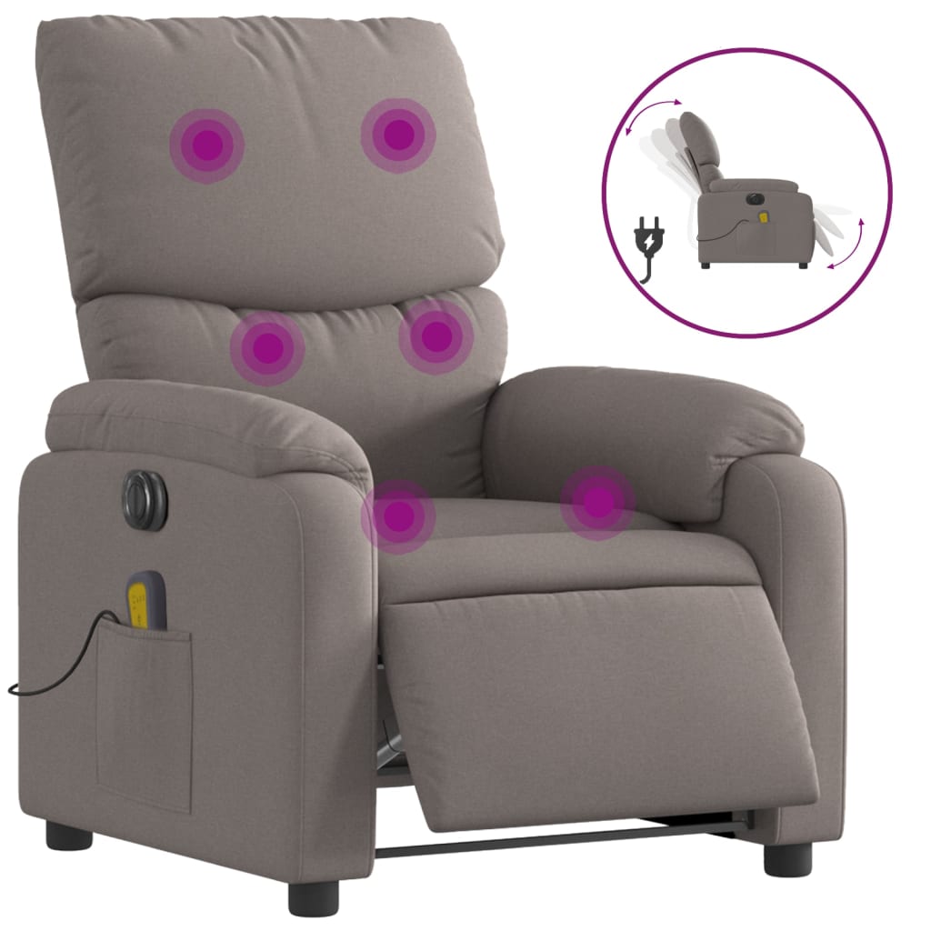 vidaXL Fotoliu electric de masaj rabatabil, gri taupe, textil