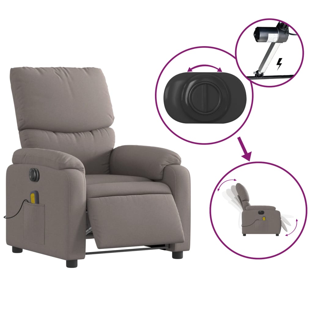 vidaXL Fotoliu electric de masaj rabatabil, gri taupe, textil