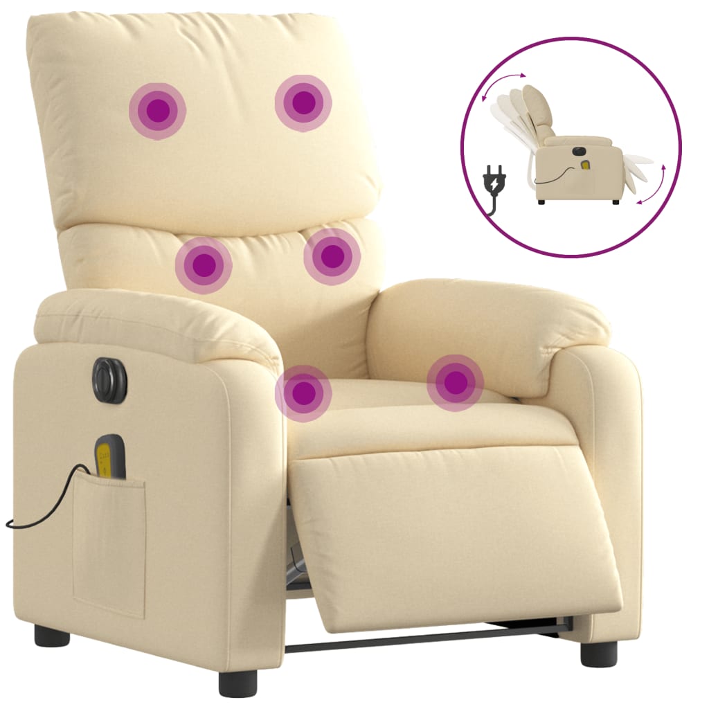 vidaXL Fotoliu electric de masaj rabatabil, crem, textil