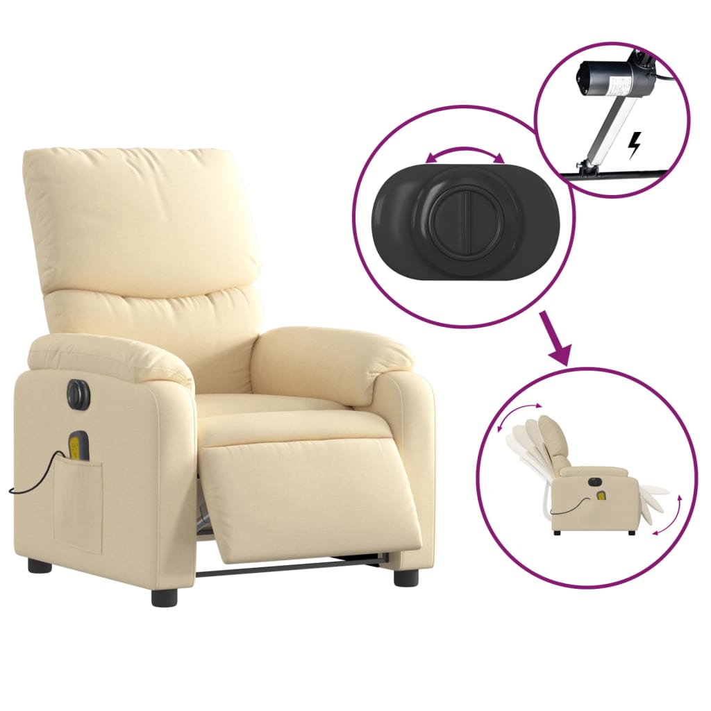 vidaXL Fotoliu electric de masaj rabatabil, crem, textil