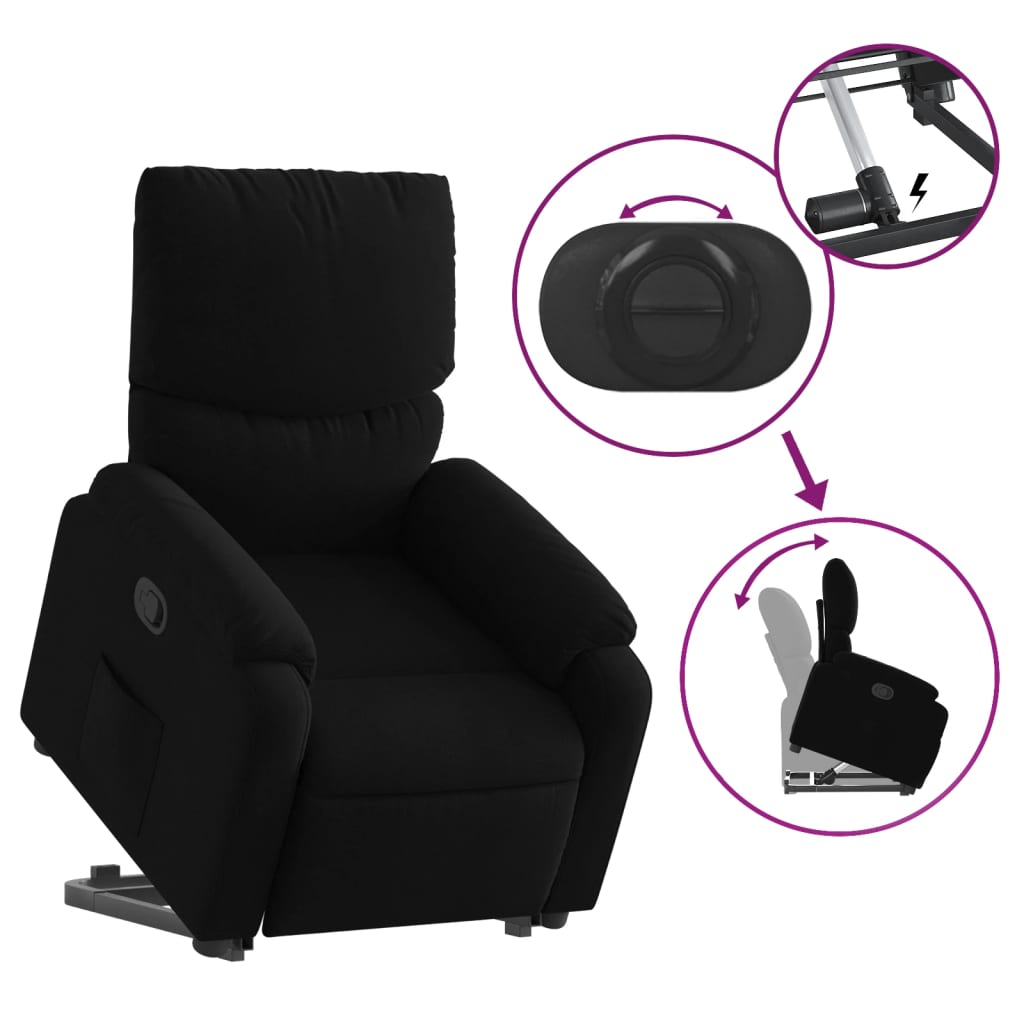 vidaXL Fotoliu rabatabil cu ridicare pe verticală, negru, textil